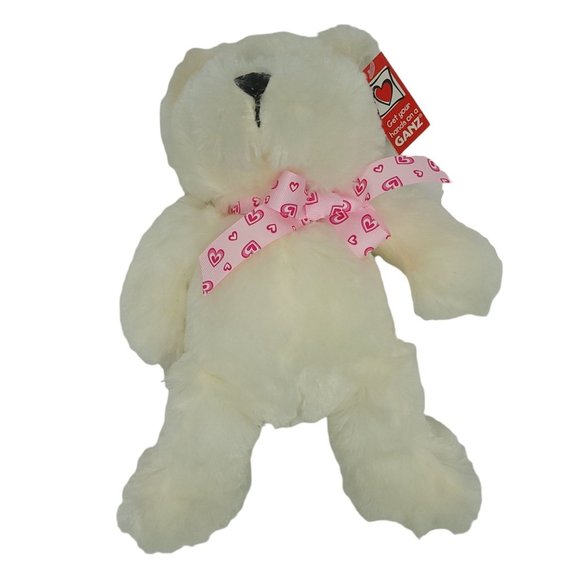 Ganz Cuddles Teddy Bear Plush Pink Heart Bow 12" Stuffed Animal Toy White - Picture 8 of 10
